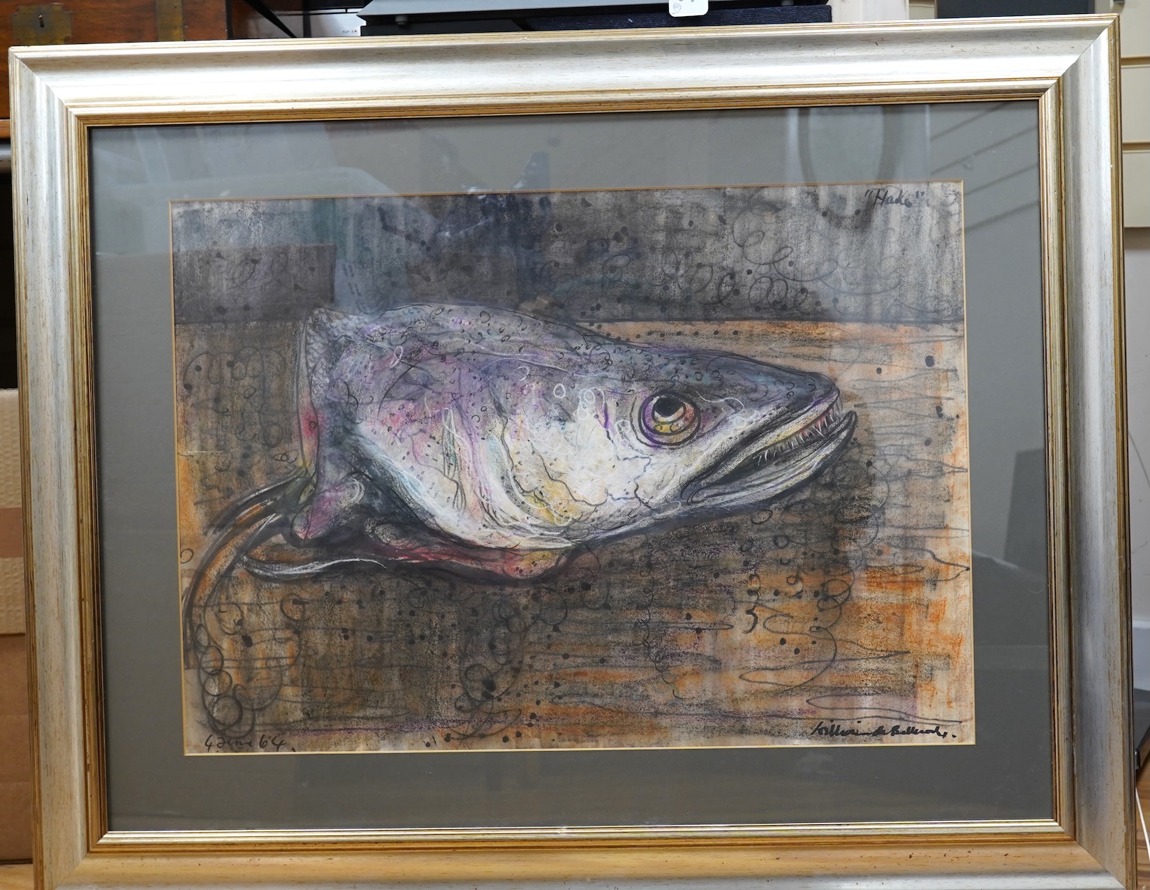 William de Belleroche (1912-1969), Still life of a dead fish, signed and dated 4th June ‘64, watercolour, 49 x 70cm